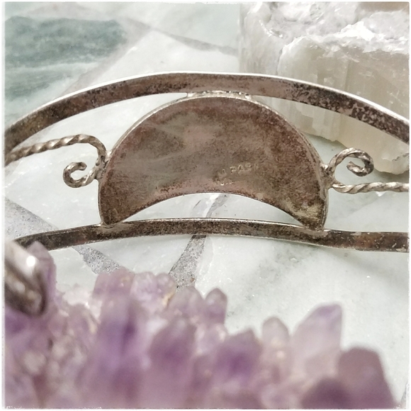 SOLD Alpaca Silver Abalone half moon cuff bracelet - Picture 7 of 7